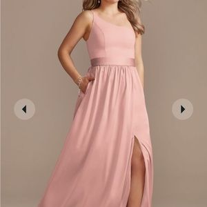 one-shoulder long crepe charmeuse bridesmaid dress